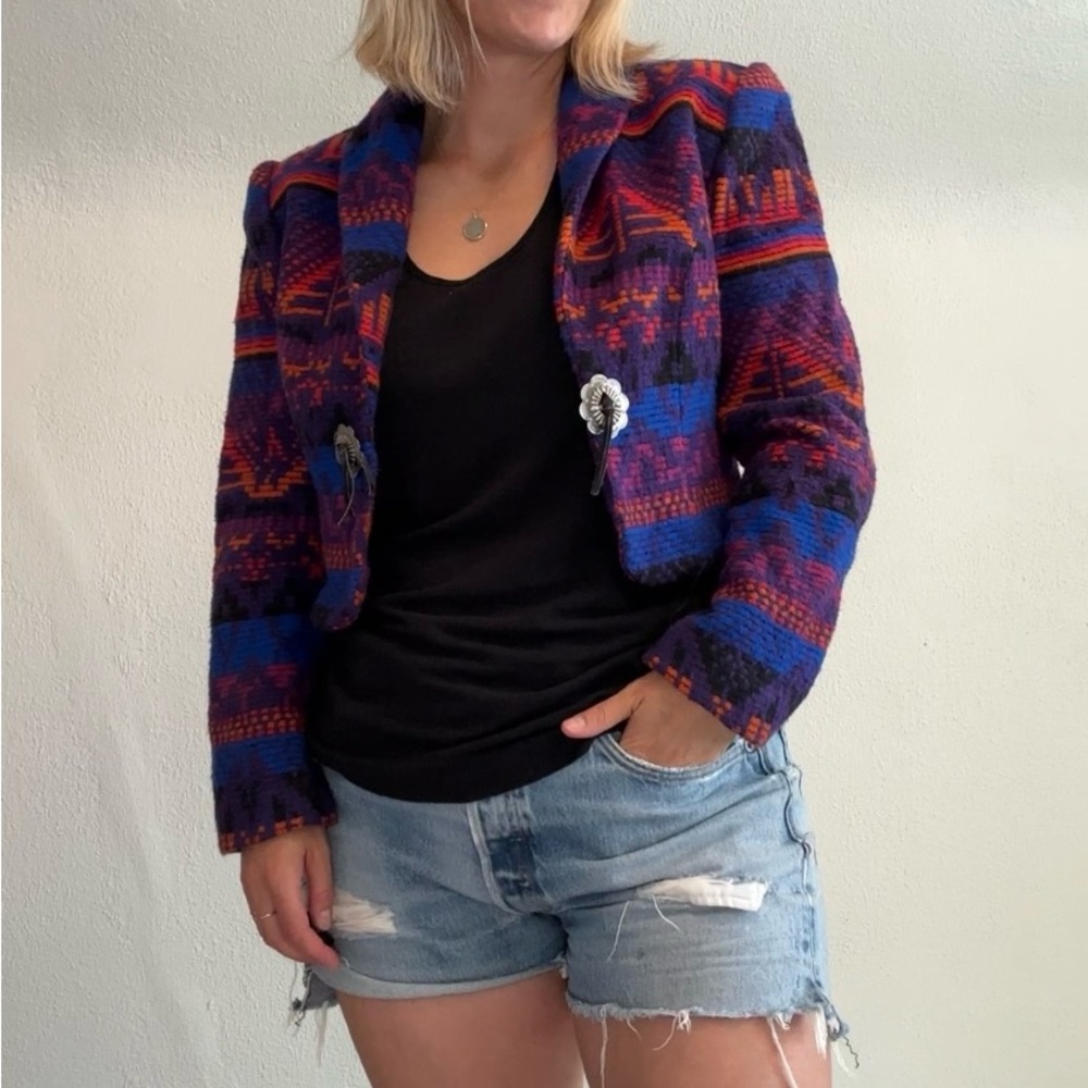 Hobby Horse wool blend cropped western riding jacket coat Aztec graphic small